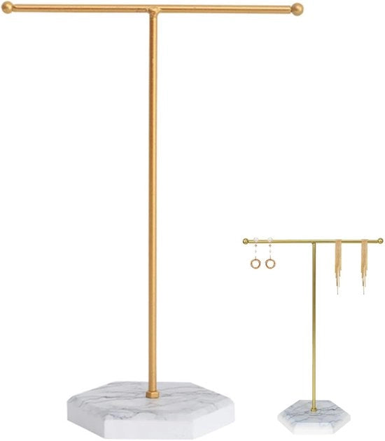 Organizzatore di gioielli, Standard per gioielli, Standard per gioielli in metallo, Standard per catenine a forma di T in oro, Supporto per gioielli per bracciali, orecchini, anelli, catenine (Bianco + Oro)