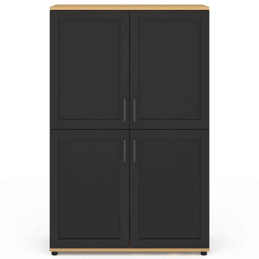 IDMarket - VITO Aparador de 2 puertas, negro y efecto haya H. 125 cm