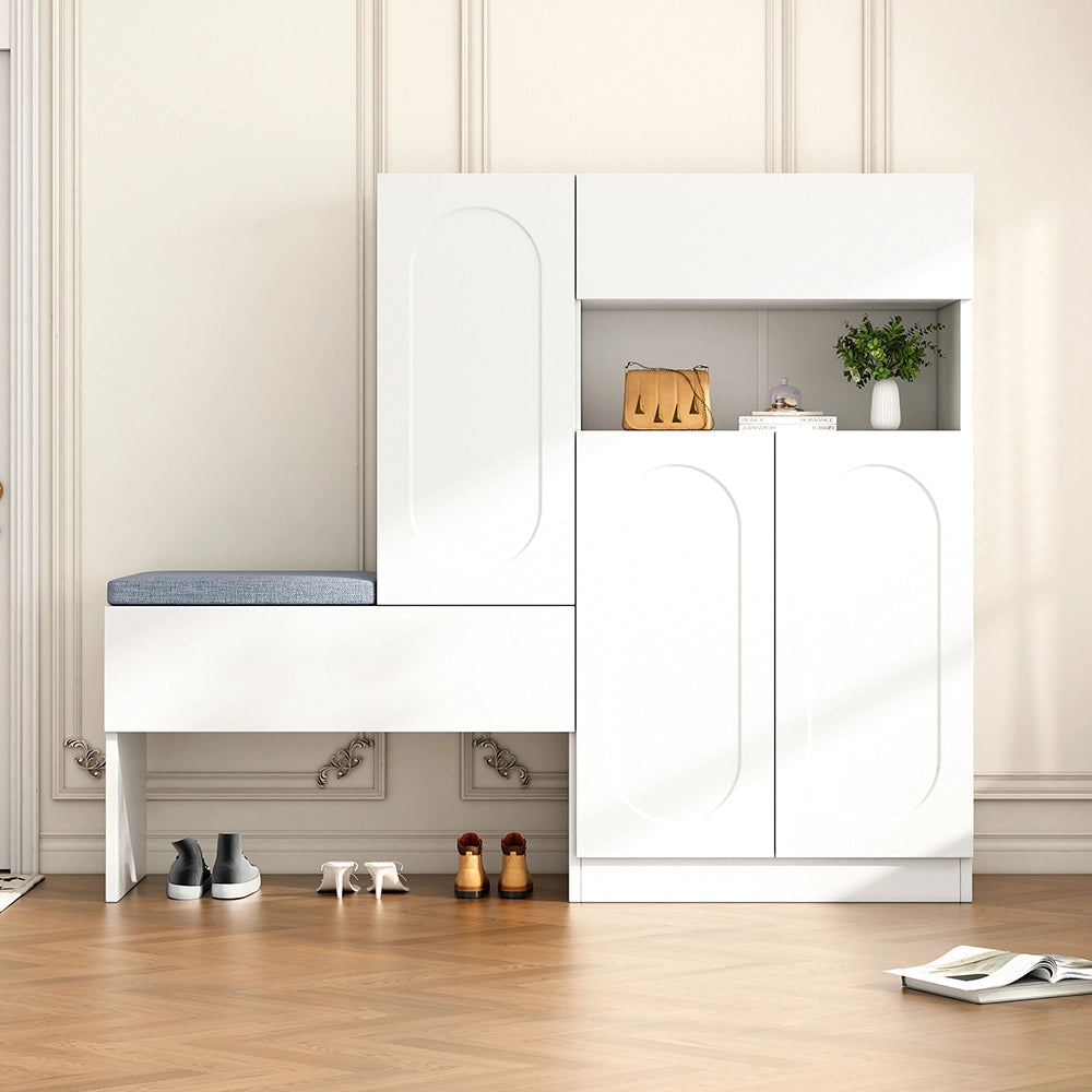 Armadio per scarpe 2 in 1 con porta - Xylo - 130??35??110 cm - Bianco - Porta ribaltabile, chiusura soft, scomparti regolabili