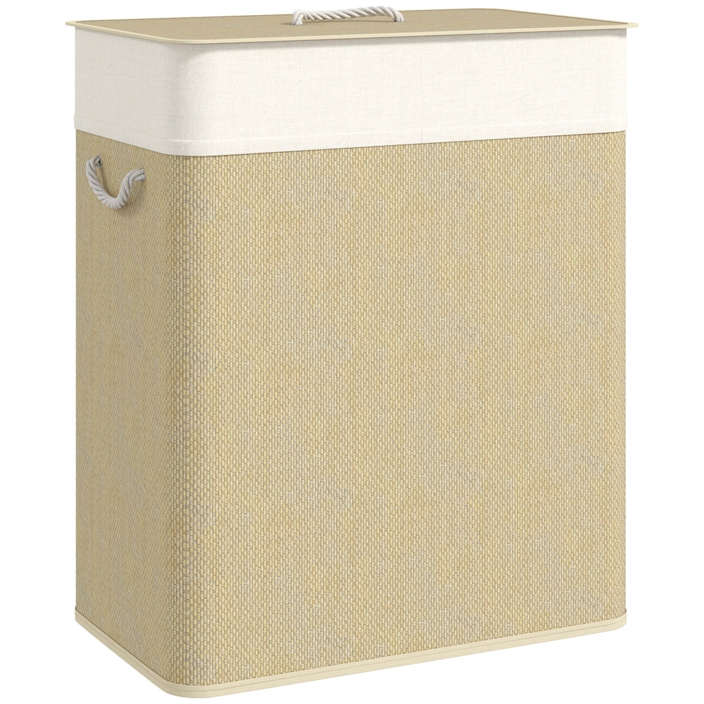 Cestino per Biancheria in Bamb¨´ con 2 Scomparti e Maniglie ¨C Zephmum ¨C 52x32x63 cm