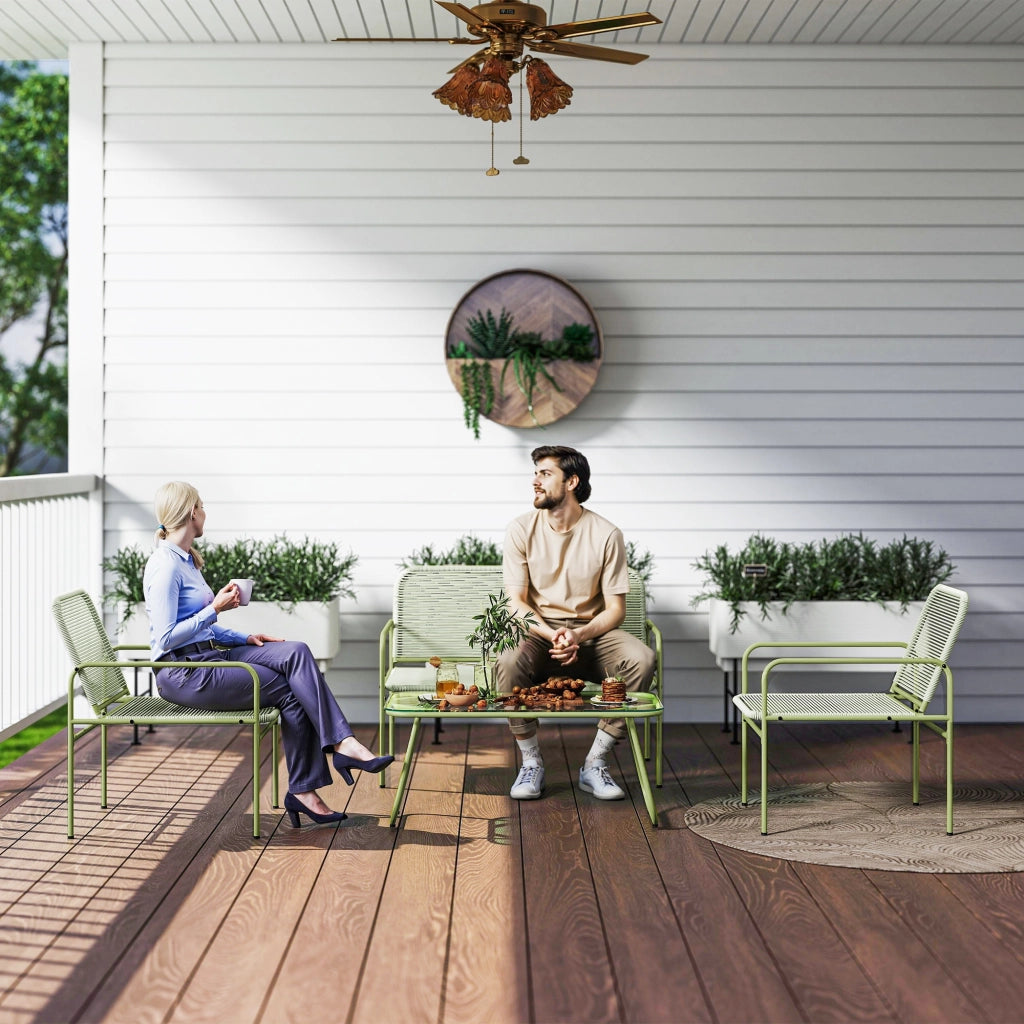Divanetto da Esterno con 2 Poltrone e Tavolino ¨C Zephmum ¨C Verde, Rattan PE, Vetro
