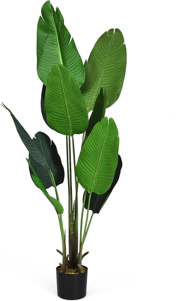 Pianta Finta da Interno da 160 cm, Palma Tropicale Artificiale in Vaso con Tronco Resistente e Foglie Realistiche, Pianta Artificiale da Interno ed Esterno