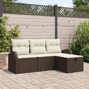 Set di divani con cuscino 4 pcs Marrone e Crema polyrattan