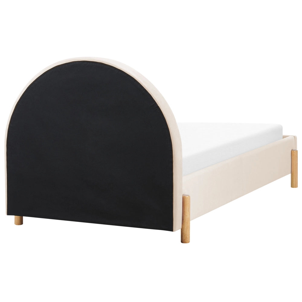 Letto con Contenitore in Velluto beige, Misura Singola 90 x 200 cm Design Minimalista Retro con Testiera a Mezza Luna