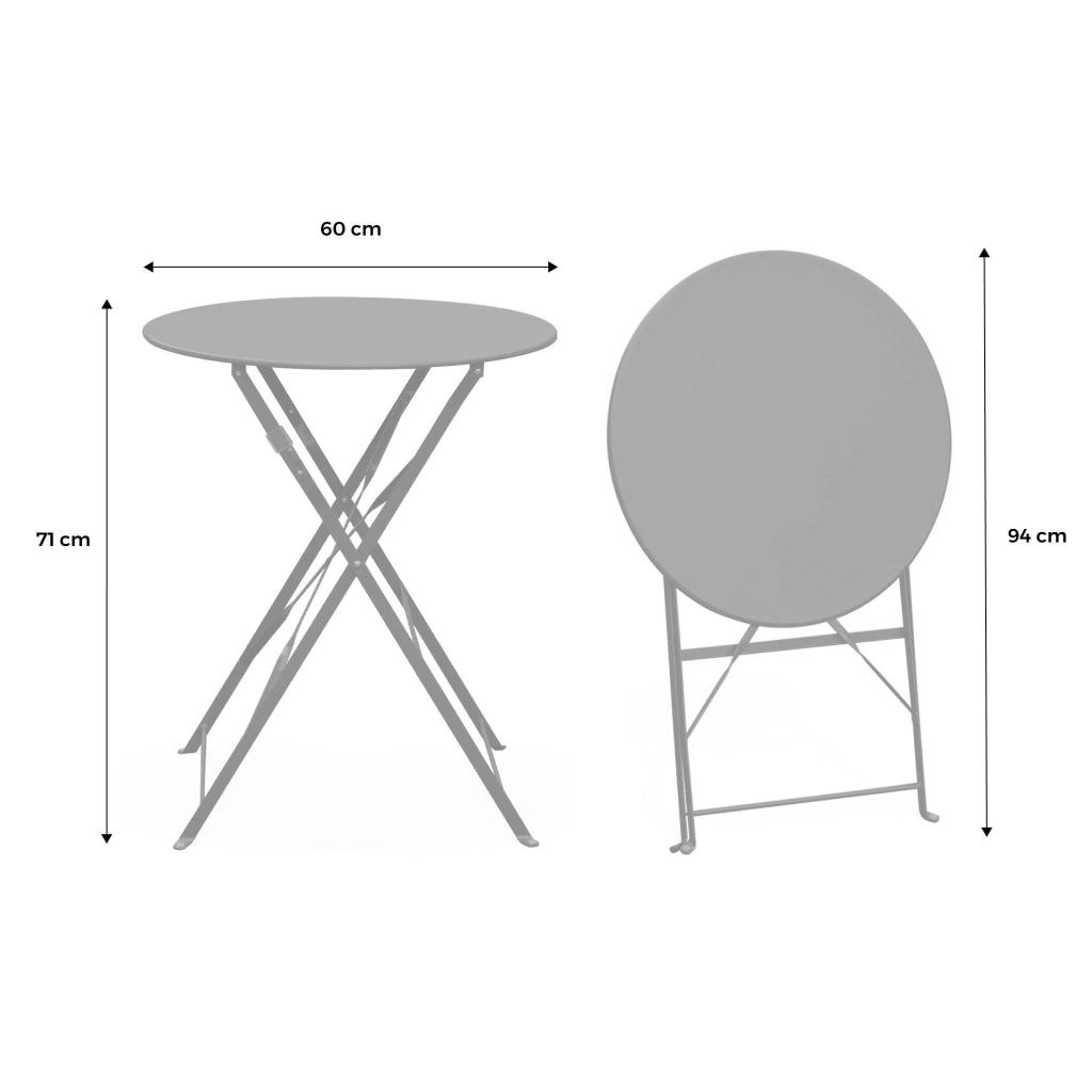 Tavolo da giardino bistrot pieghevole in acciaio, 2 posti, ø60cm,