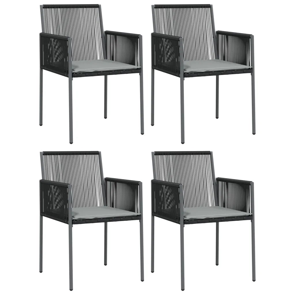 Set Pranzo Giardino 5 pz con Cuscini Polyrattan e Acciaio Nero