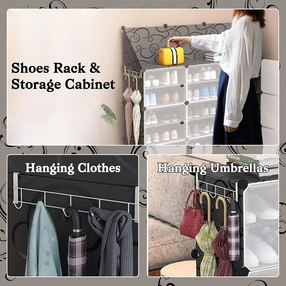 Trade Shop - Scarpiera 6 Livelli Portascarpe Impilabile Staccabile Porte Trasparenti Portaoggetti Ganci -