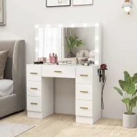 Tavolo da Trucco con Specchio e 12 Luci LED, Consolle per il Trucco con 7 Cassetti, 6 Staufächer nascosti, Truciolato, Bianco