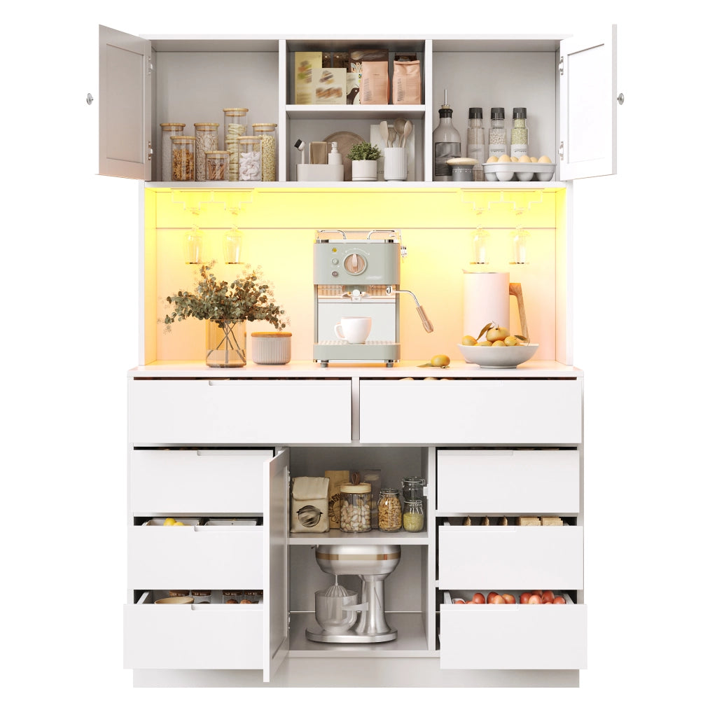 Hochschrank cucina con LED smart, 8 cassetti, ripiani regolabili, 120x40x183,5 cm, bianco