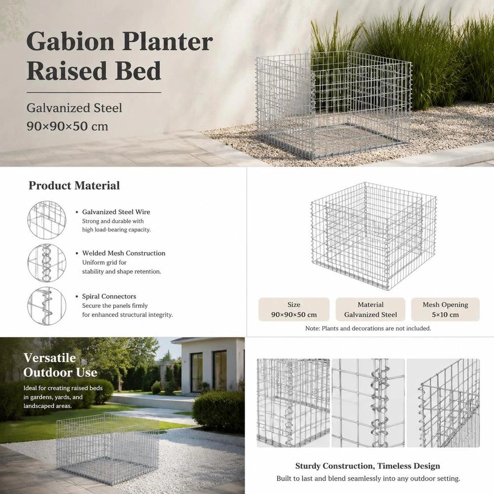 Gabion Raised Bed Galvanized Steel 90x90x50 Cm