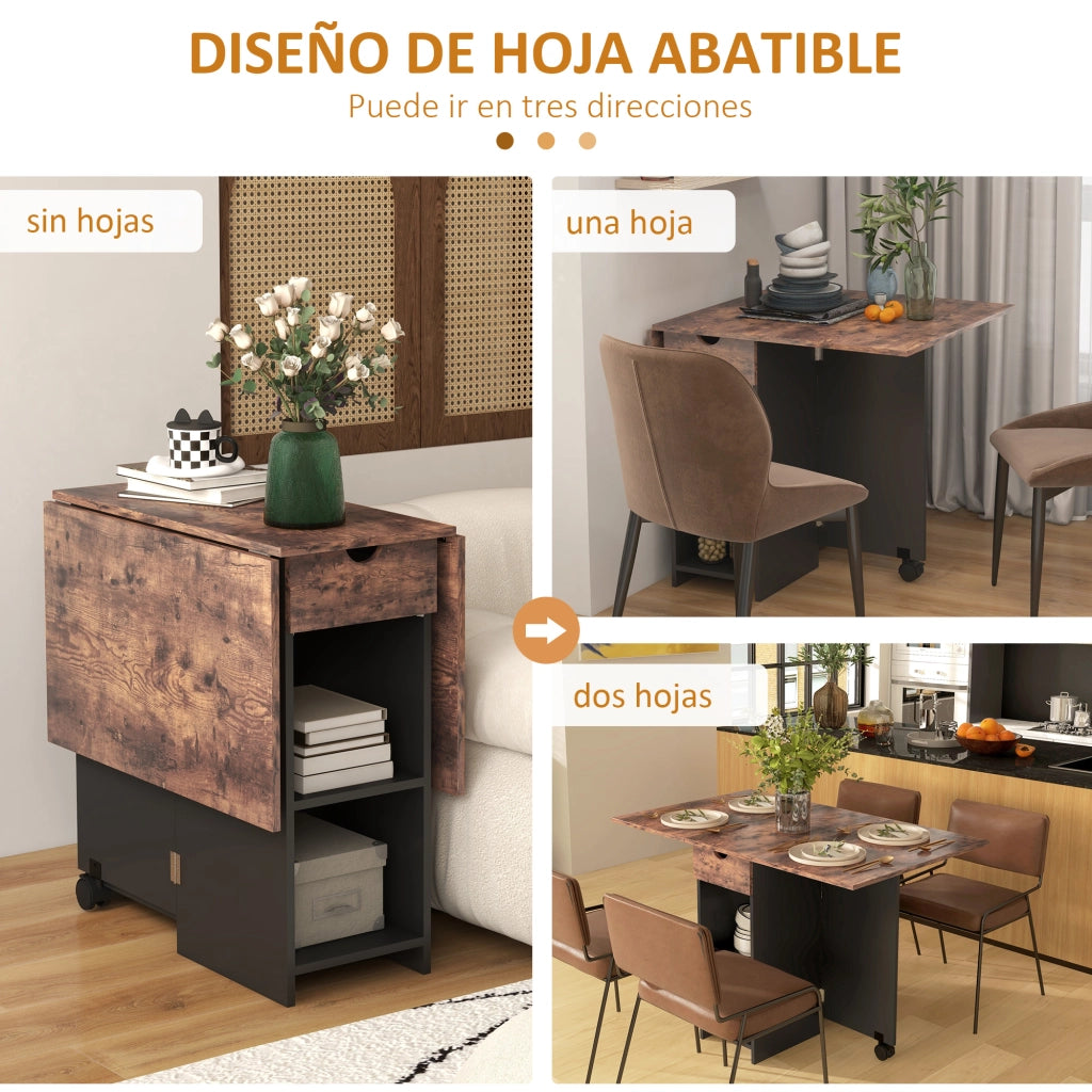 Tavolo da Cucina Pieghevole con Ruote e Cassetto ¨C Zephmum ¨C 120x72x75 cm Marrone e Nero