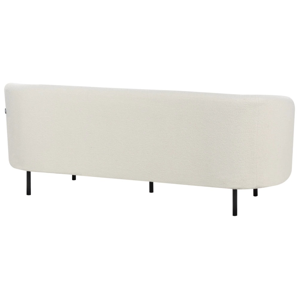 Divano 3 posti in tessuto bouclè bianco e nero con gambe nere stile glamour retrò soggiorno