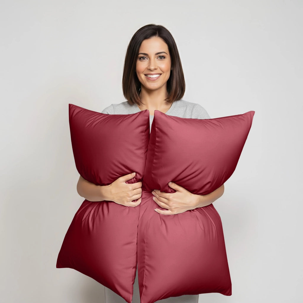 Coppia Federe per Cuscino 50x80 cm in  con Patella – Morbide, Traspiranti,– Tinta Unita, Lavabili  Bordeaux