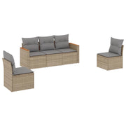 Set Divano da Giardino 5 pz | Set Salotto da Giardino con Cuscini Beige Misto Polyrattan