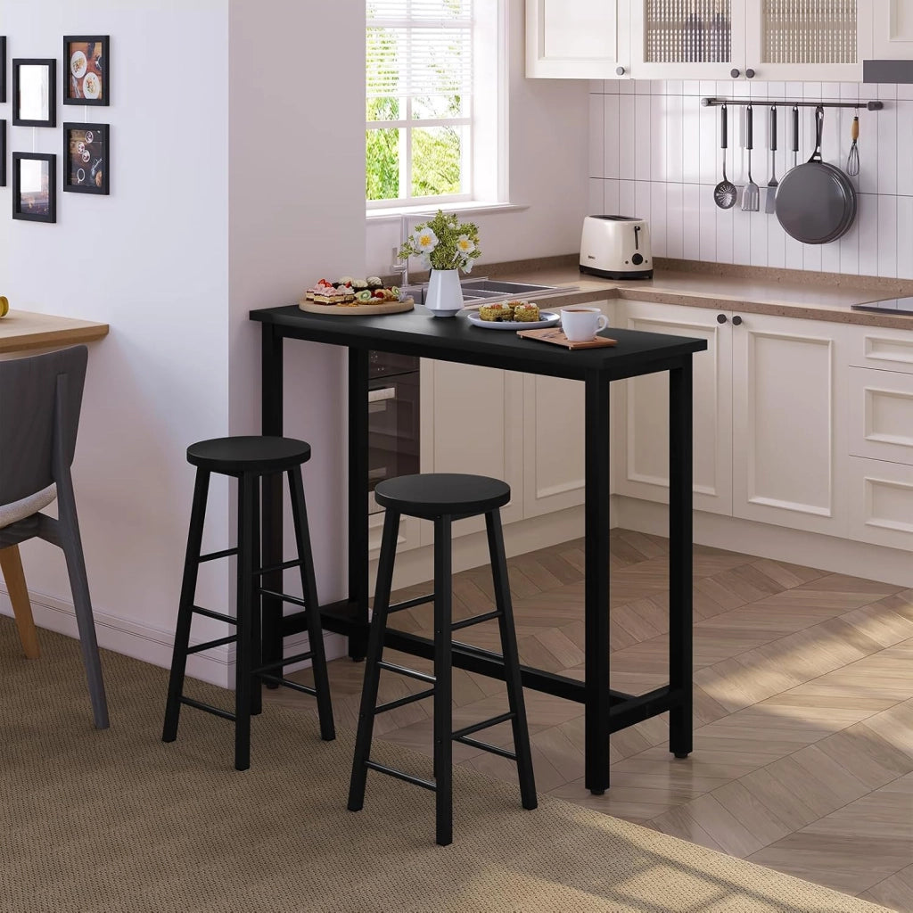 Tavolo da Bar Rettangolare Alto Tavolino Bancone per Cucina in Metallo Legno 120x40x100 cm