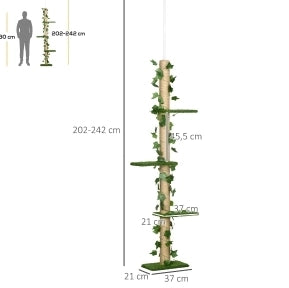 Tiragraffi ULEVR da soffitto 202-242 cm regolabile con pali in juta, verde