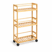 Carrello Cucina Legno Bambù 20x44.5 H75cm Slim 4Ruote Legno Naturale Salvaspazio