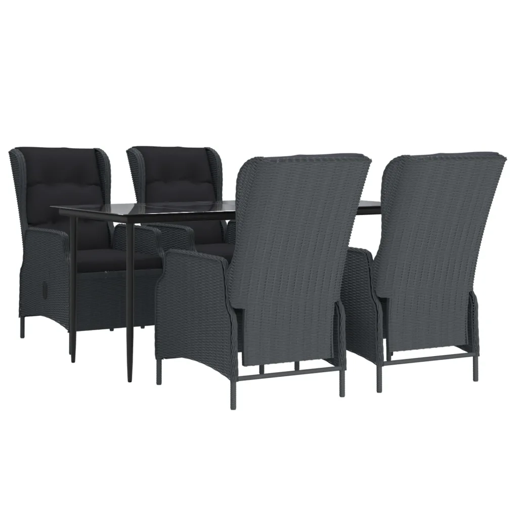Set da Pranzo da Giardino 5 pz Grigio Scuro in Polyrattan cod mxl 35461