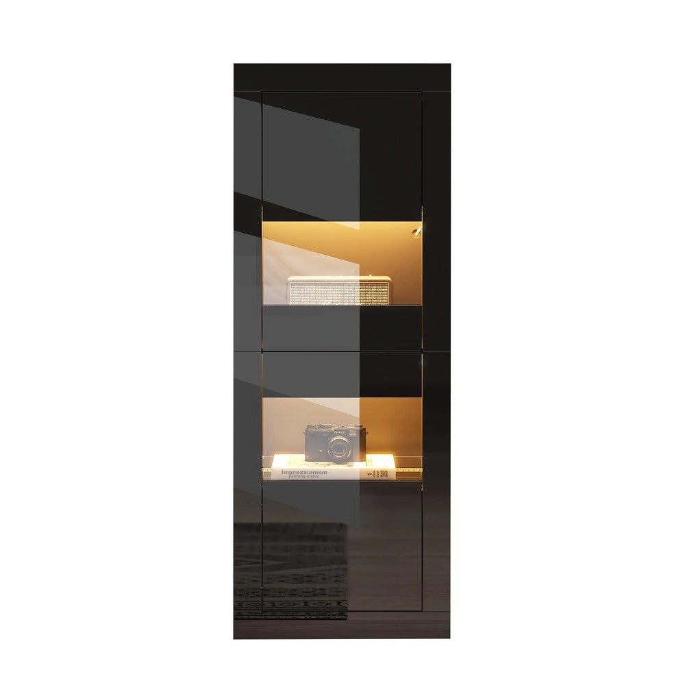 Vetrina con LED ¨C MINIMAL ¨C Nero Lucido, Ripiano in Vetro, 61x42x162 cm