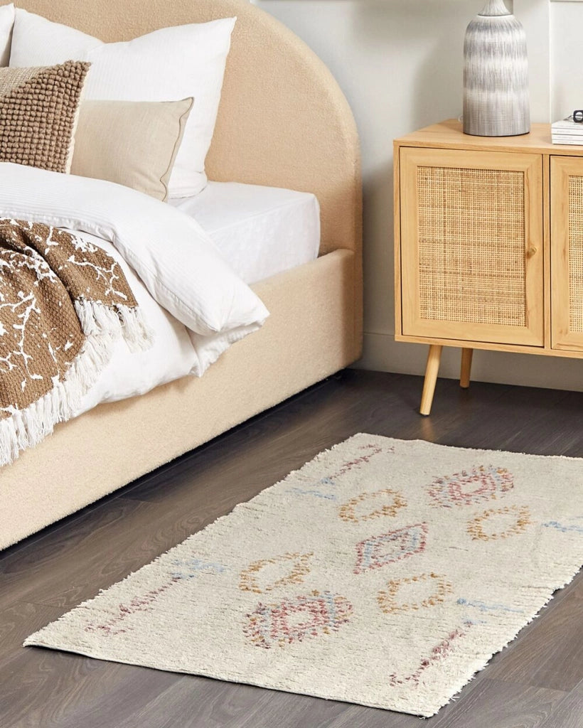 Tappeto beige in cotone 80 x 150 cm rettangolare motivo geometrico soggiorno camera da letto