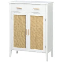 Mobile porta scarpe con 2 ante effetto intreccio rattan cassetto 80 x 35 x 110 cm bianco
