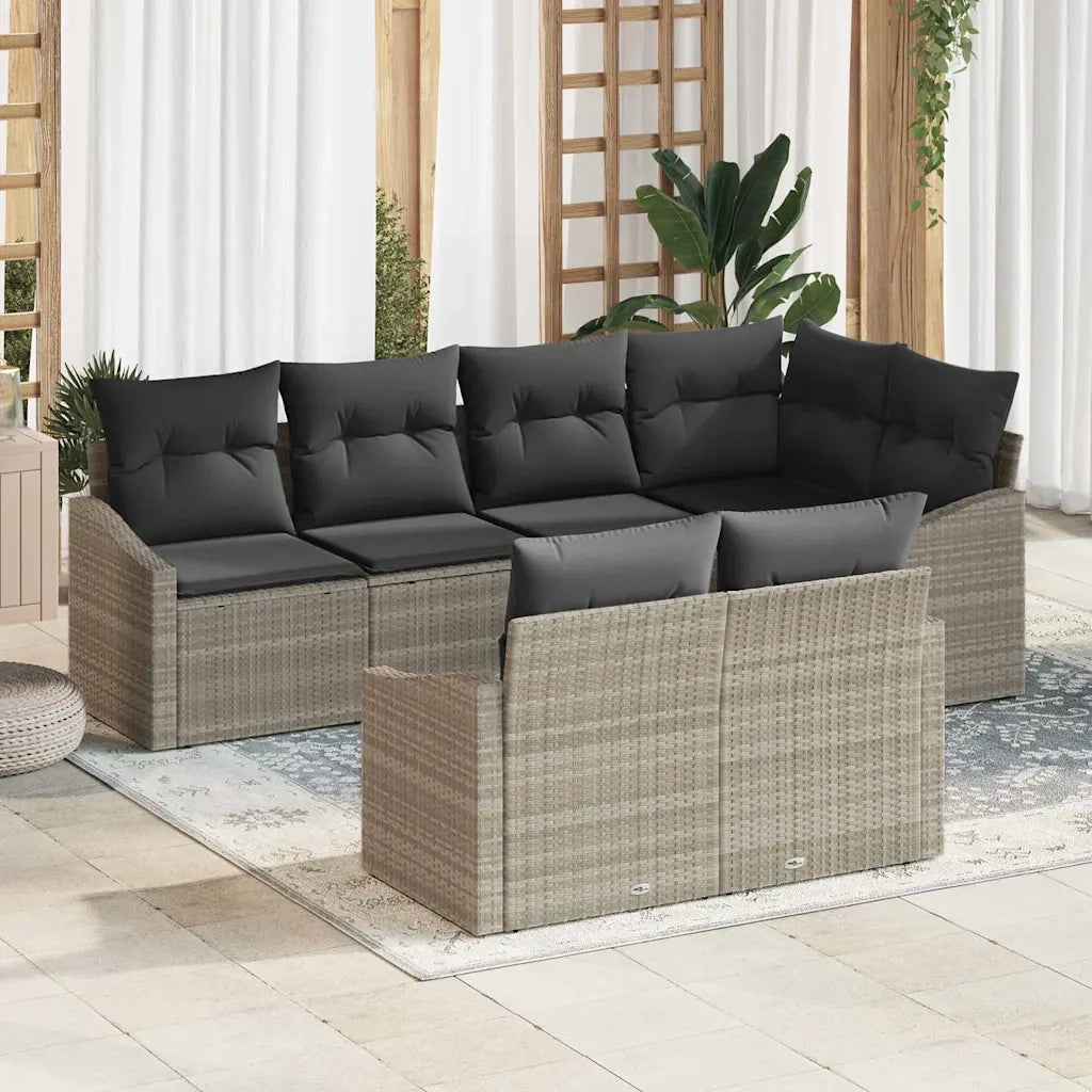 Set di divani con cuscino 7 pcs Grigio chiaro polyrattan