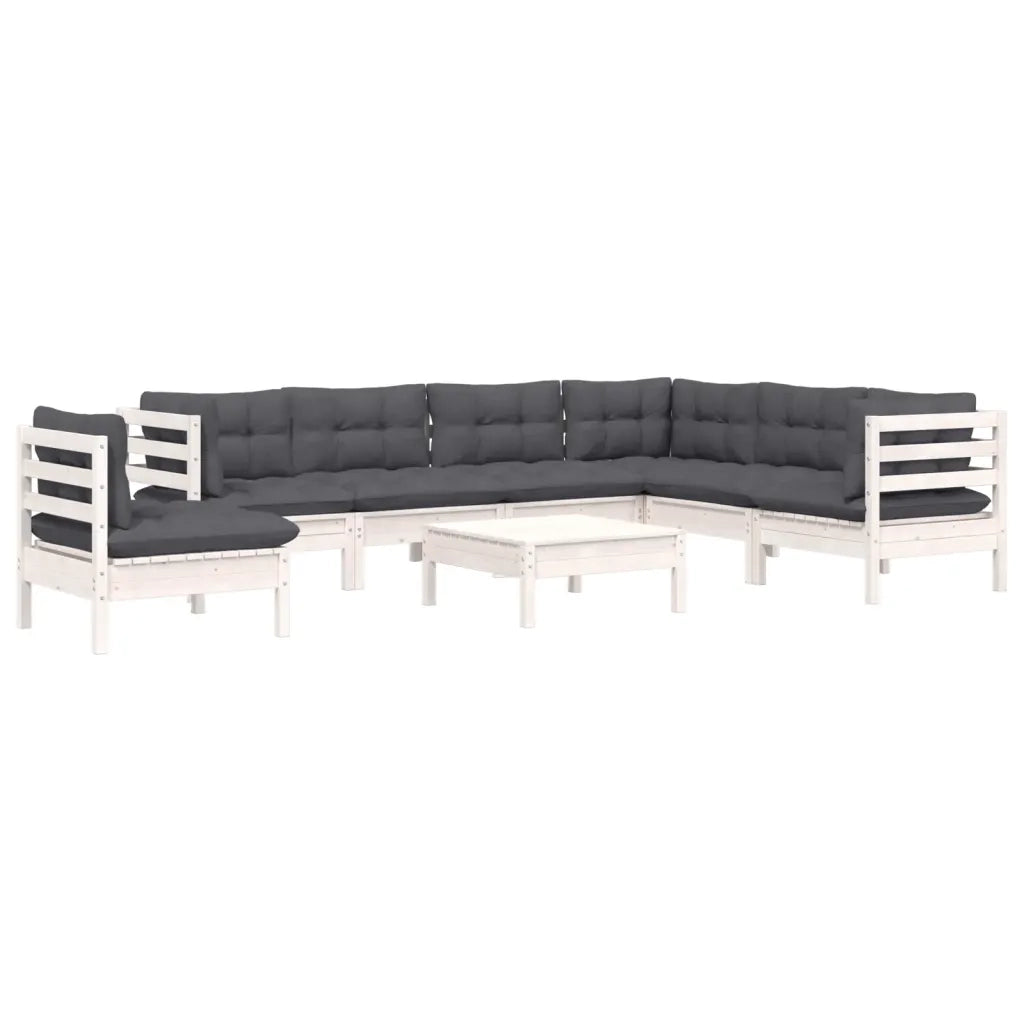 Set Divani da Giardino 8 pz con Cuscini Bianchi Legno di Pino 3096726