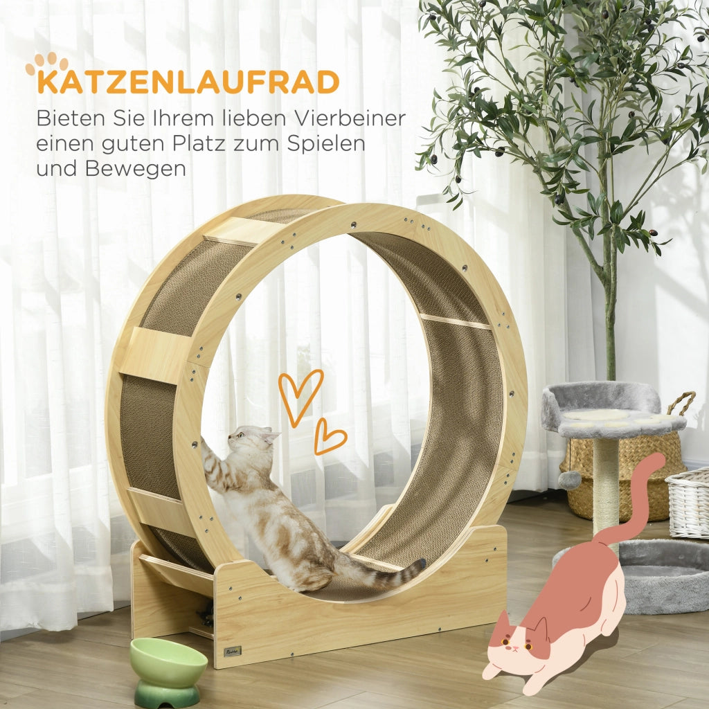 Tiragraffi per gatti con rotazione fluida, freno e tappetino graffiabile in legno color oak 91 × 33,5 × 94 cm