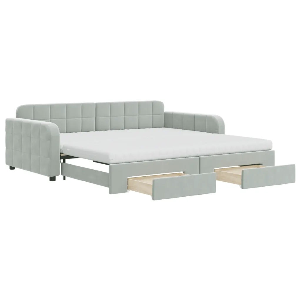Divano Letto Estraibile Cassetti Grigio Chiaro 100x200 Velluto 3197008
