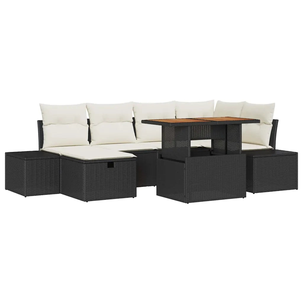 Set Divano da Giardino con cuscino 7 pcs Nero polyrattan 3360051