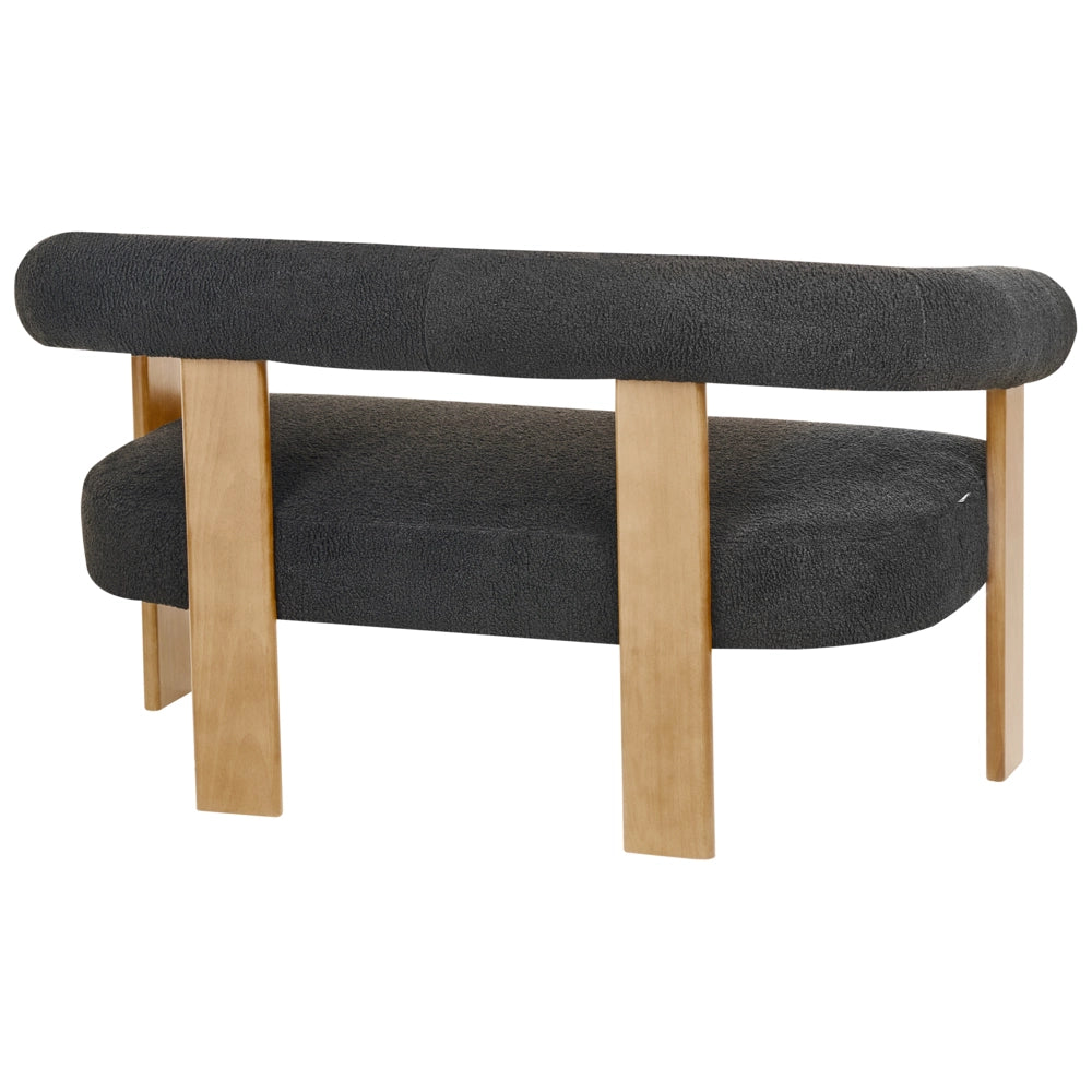 Divano a 2 posti Boucle nero e Marrone chiaro stile retrò gambe in legno