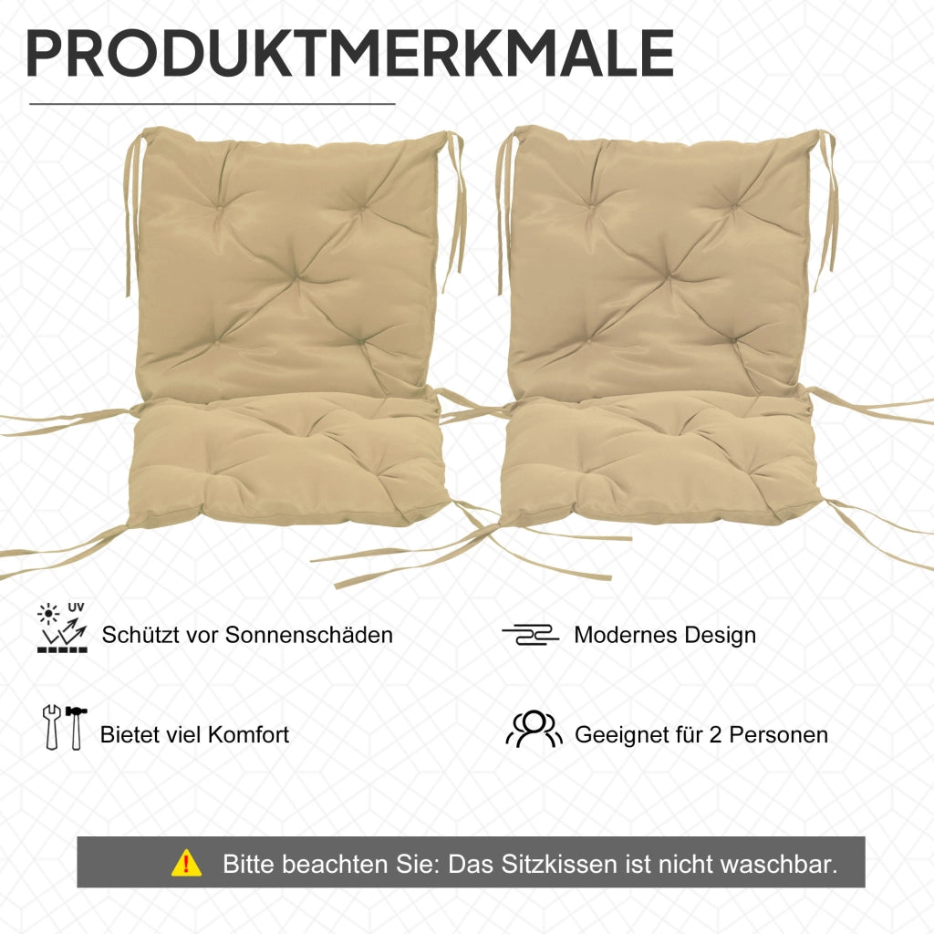 Set di 2 cuscini per sedile; cuscini da 98 x 50 cm con cinghie per cravatta; copertura in tessuto; caqui spesso 8 cm