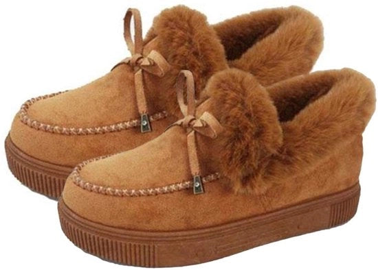 Stivali invernali per donne con imbottitura di pelliccia calda - Chiusura senza lacci - Suède - Suola antiscivolo - Assorbimento shock - Altezza aumentata - Stivali per neve