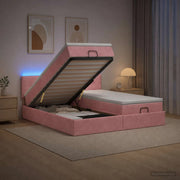 Letto Ottomano con Materasso e LED Rosa 160 x 200 cm Velluto 3457331