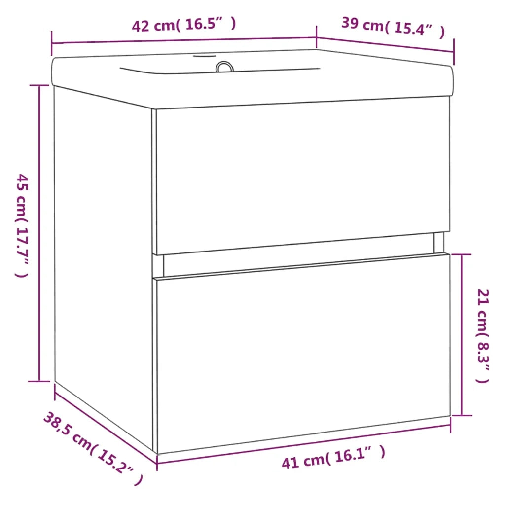 Mobile lavabo con vasca integrata 41 x 38,5 x 45 cm rovere affumicato legno composito 02_0006870
