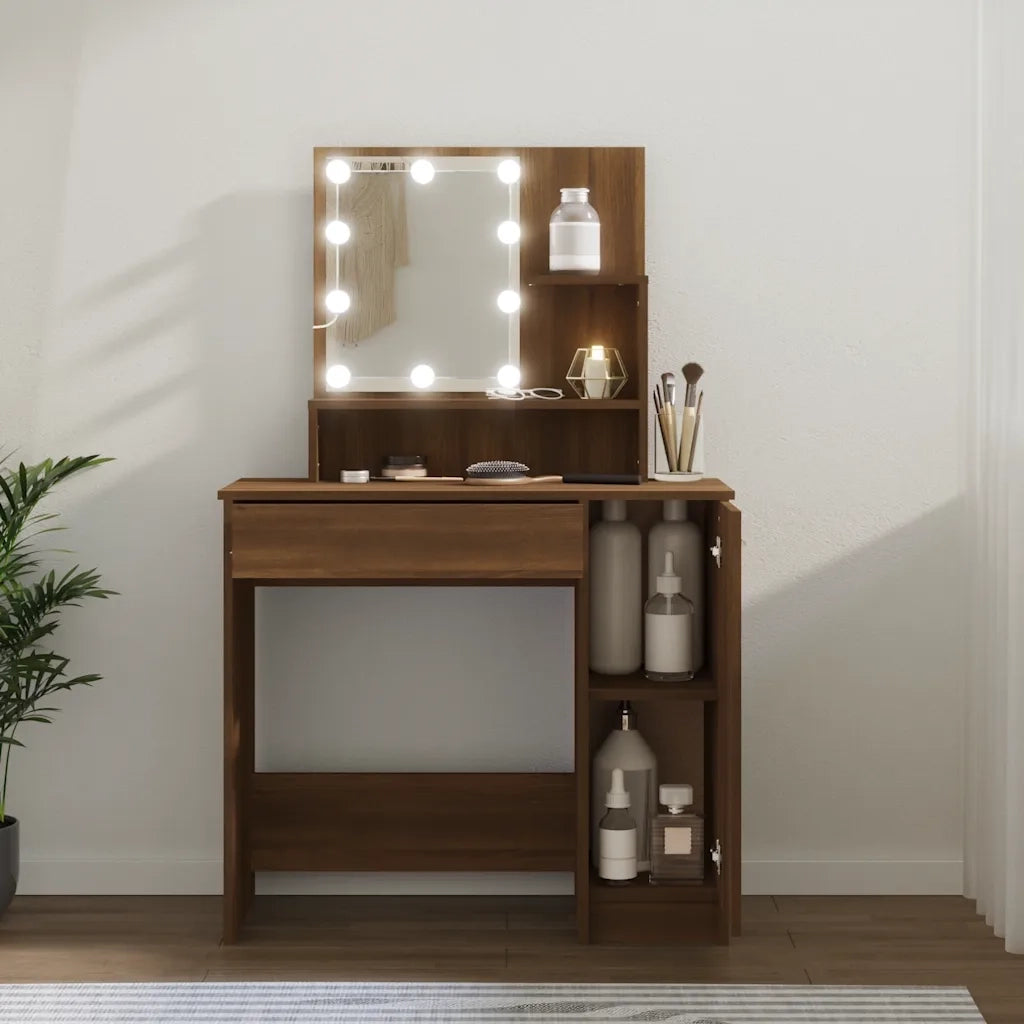 Toeletta | Tavolo da Trucco con LED Rovere Marrone 86,5x35x136 cm