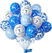 Decorazioni per Festa di Compleanno 7 Anni - Blu e Bianco per Ragazzi - 20 Pezzi
