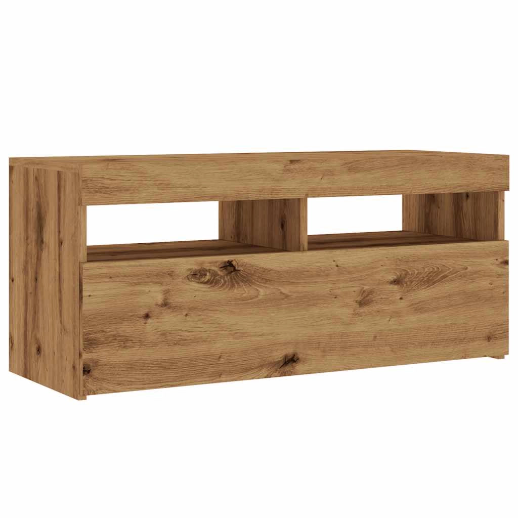 Mobile TV multimediale mensola TV credenza mobile TV sala da pranzo soggiorno camera da letto con luci LED rovere lavorato a mano legno marrone ingegnerizzato 02_0026707