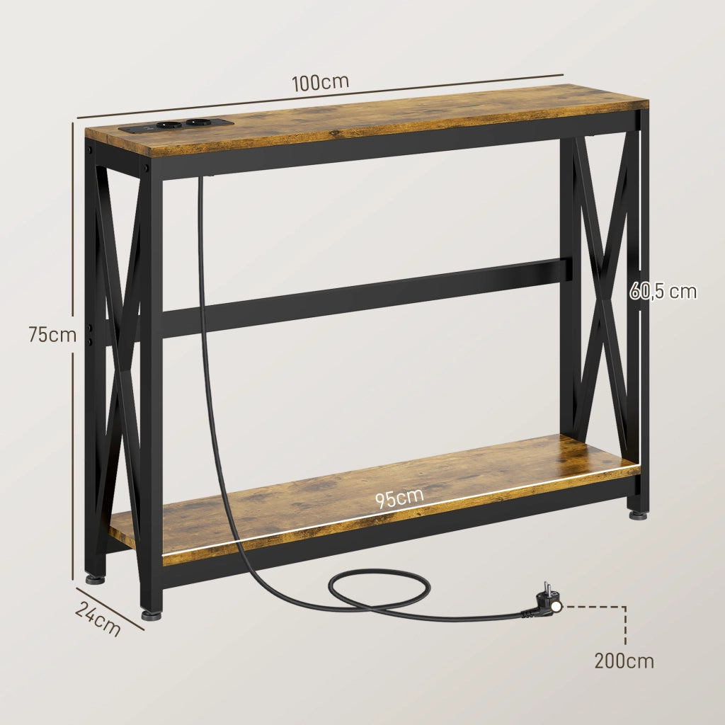 Console industriale a 2 livelli con prese ¨C zephmum ¨C 100x24x75 marrone