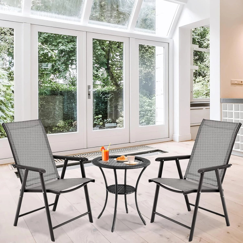 Set di 2 sedie pieghevoli, con schienale alto, da giardino, in metallo, con braccioli e schienale, resistente alle intemperie, portata fino a 110 kg (grigio)