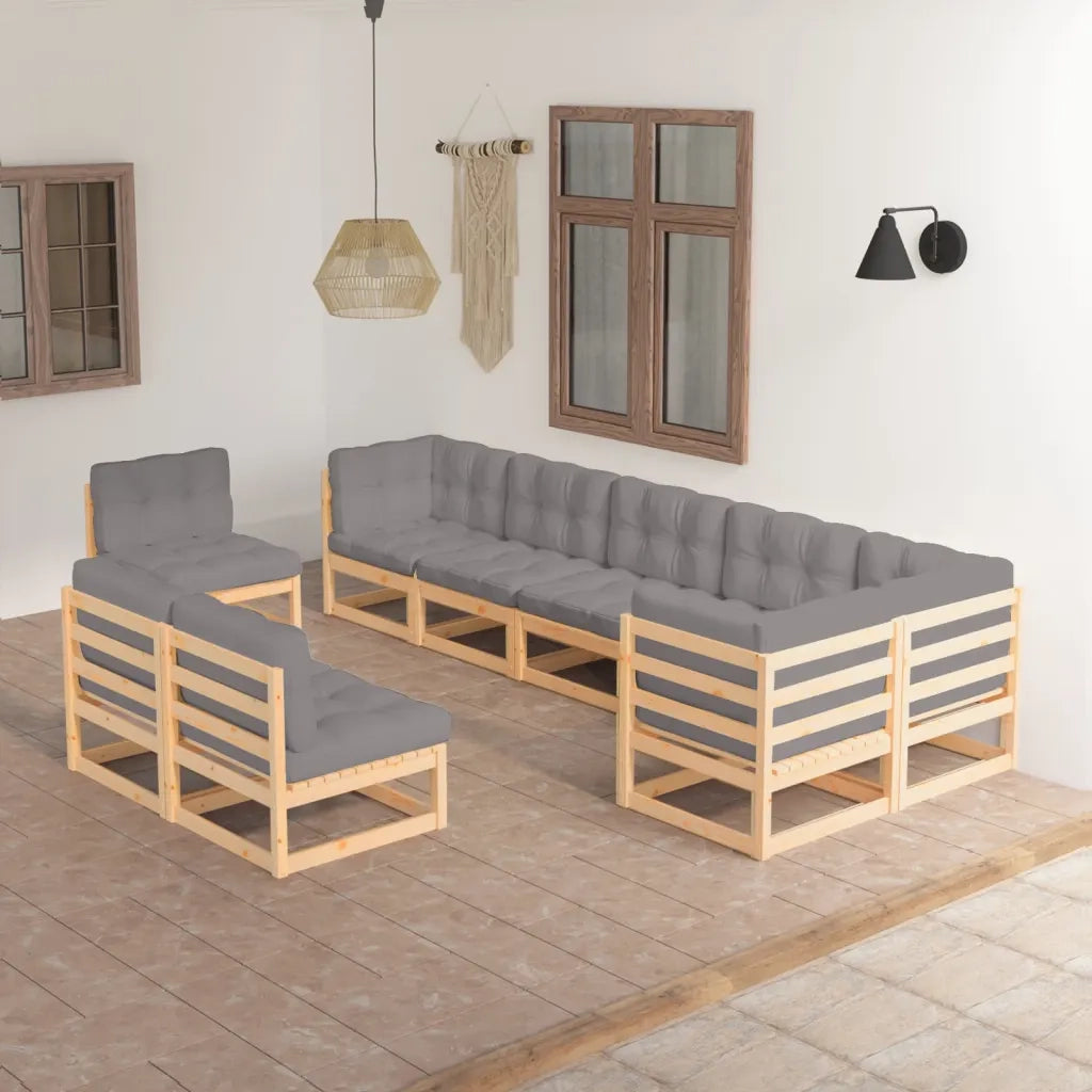Set Salotto Giardino 9 pz Cuscini Antracite Legno Massello Pino 3076684