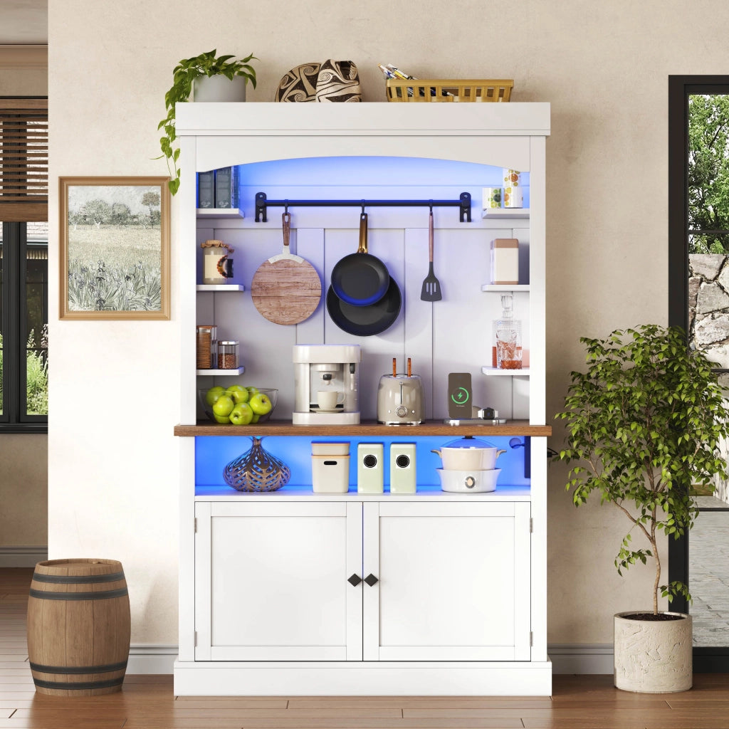 ARMADIO alto ad arco 106x43x183 cm in MDF bianco con LED e presa