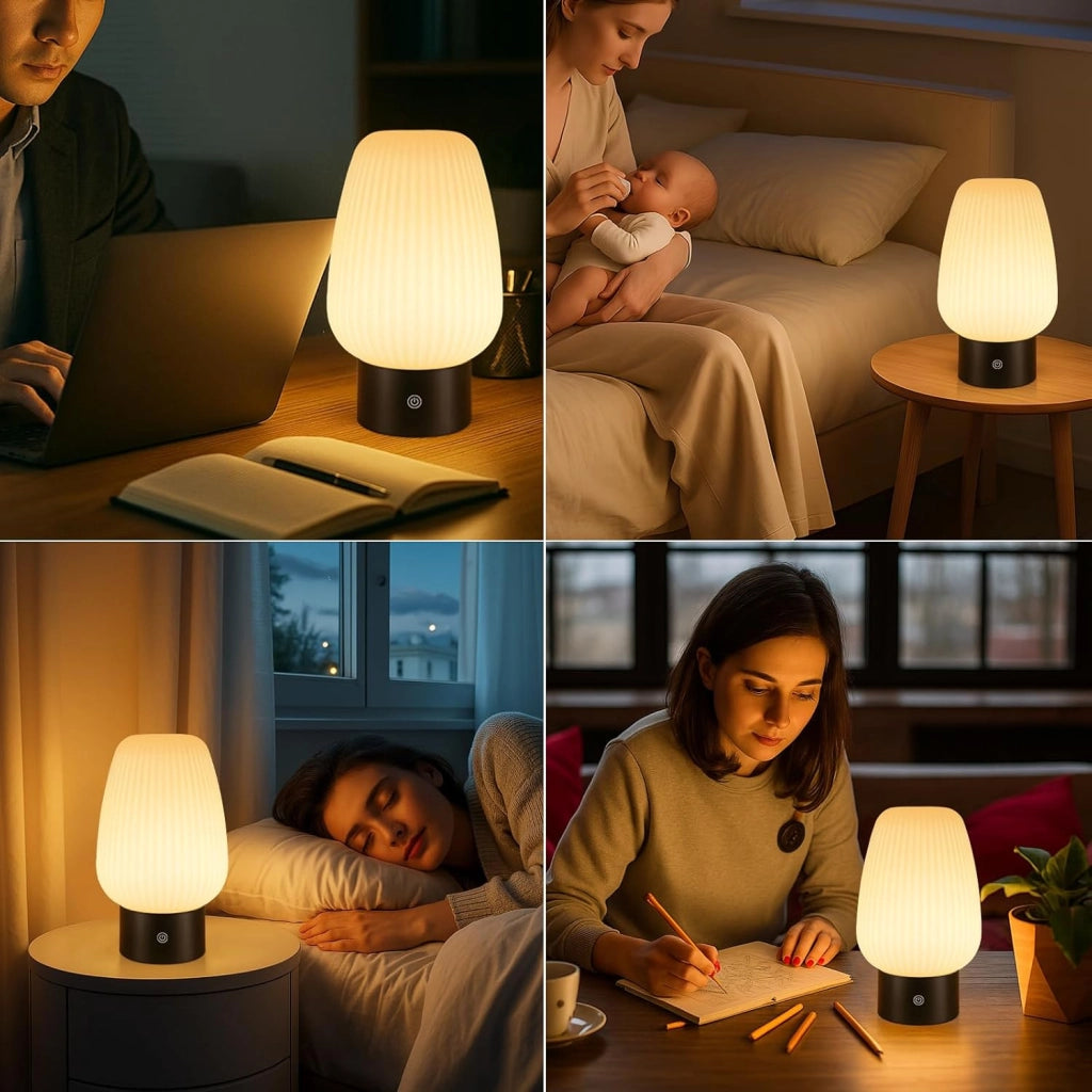 ZMH Lampada da tavolo LED bianca wireless touch dimmerabile ricaricabile per camera letto comodino