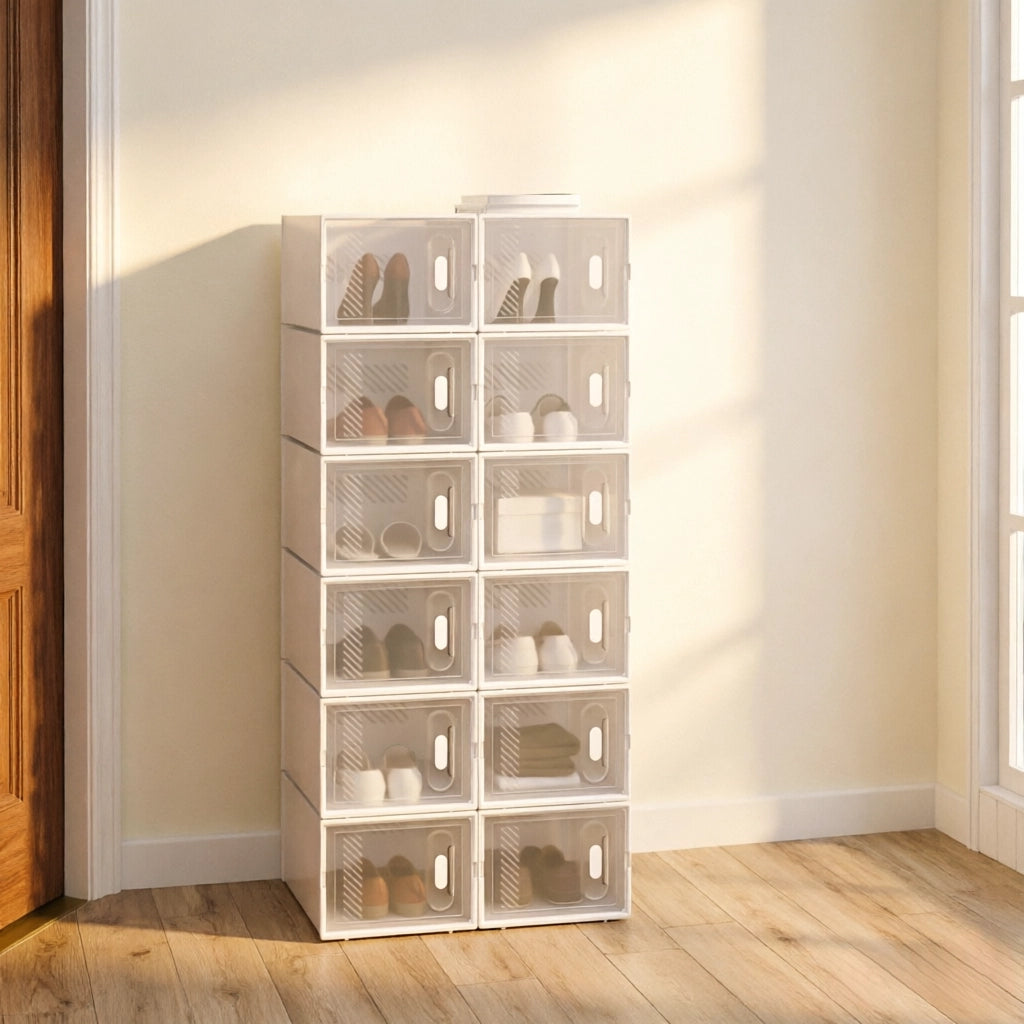 SCATOLA Portascarpe Impilabile 25x18,5x35,5 cm Plastica Trasparente e Bianca Set 12 unità