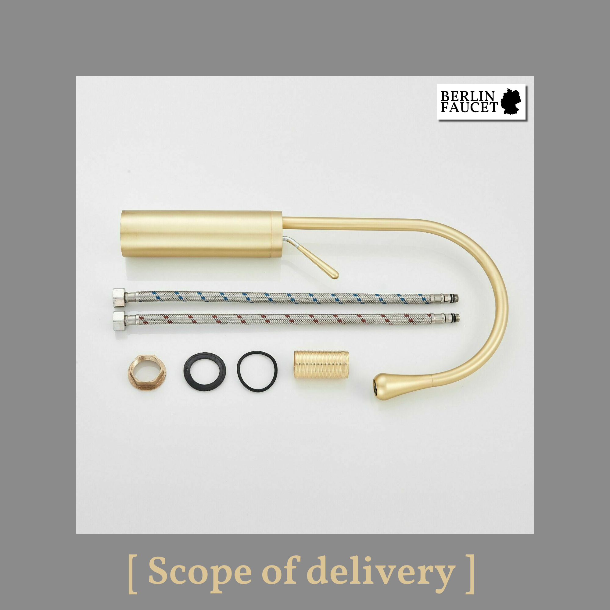 Lydia | Rubinetto da bagno Hotel Gastro oro | in acciaio inox per lavelli alti|rubinetto miscelatore 2 attacchi| Raccordo alta pressione alto bagno