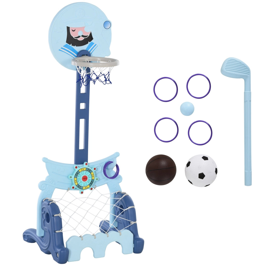 Centro Attivita' Multisportivo per Bambini con Supporto Regolabile ¨C zephmum ¨C 58x56x154 cm Blu
