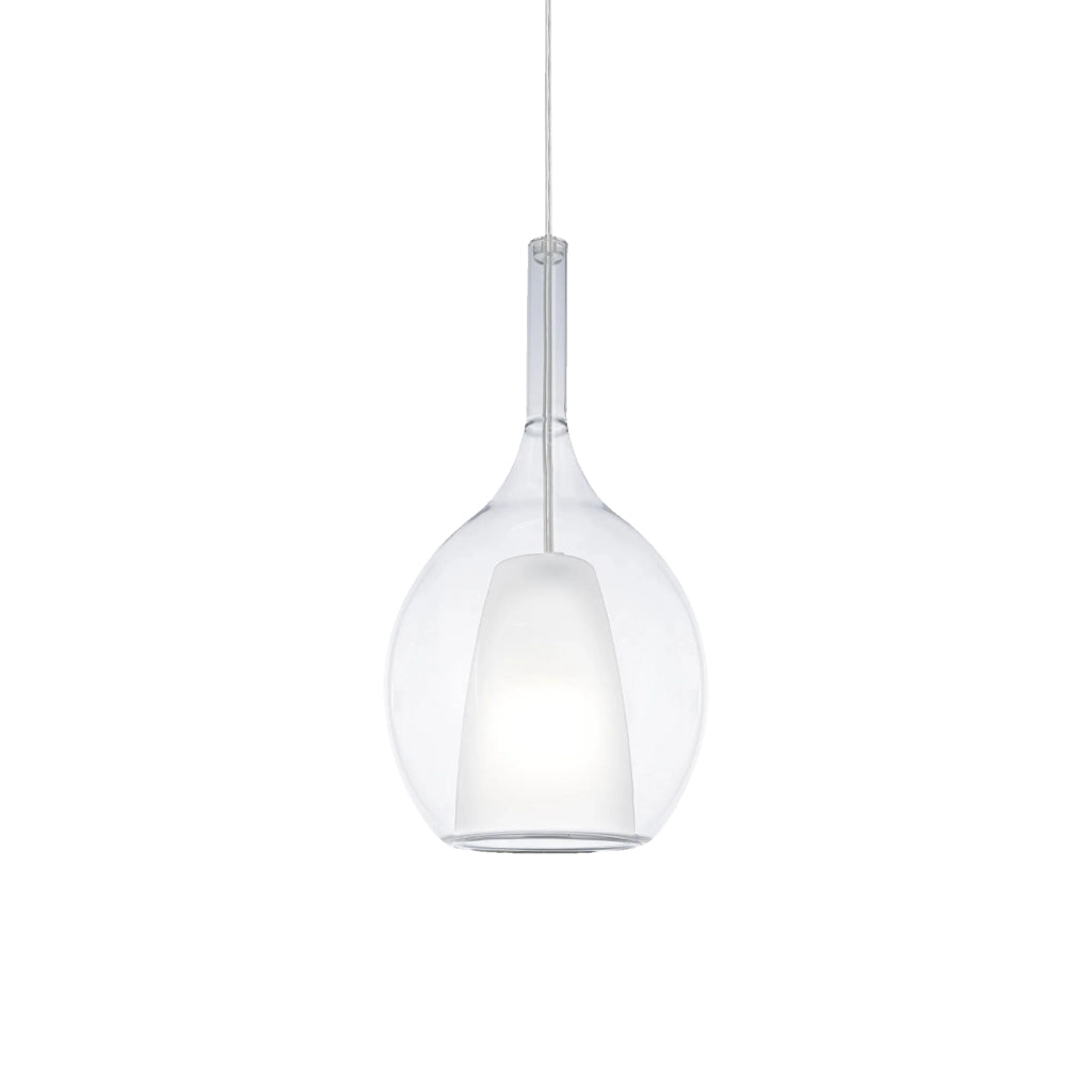 Sospensione Contemporanea Kalique Vetro Trasparente Bianco E Cromo E27 H36Cm