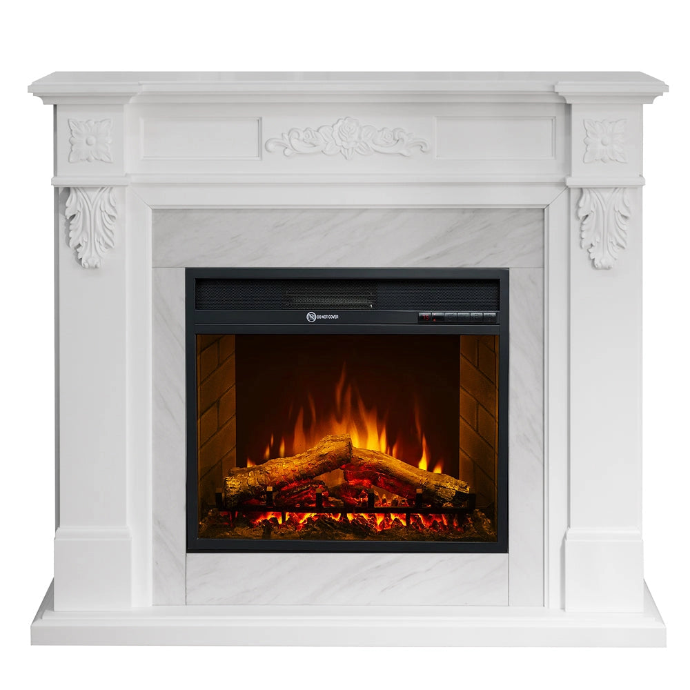 Camino Elettrico da Terra 121x38x108 cm Truman Effetto Marmo Bianco