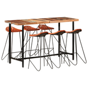 Set da Bar 7 pz in Legno Massello di Recupero e Vera Pelle cod mxl 31319