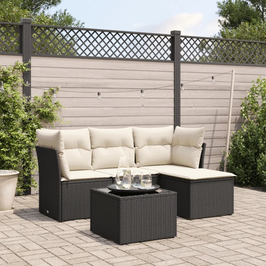 Set Divani da Giardino 5 pz | Set Salotto da Giardino con Cuscini in Polyrattan Nero